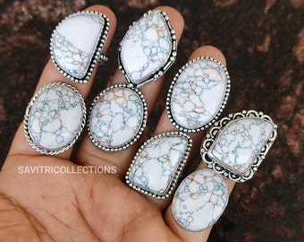 Howlite Gemstone Wholesale Ring 92.5 Silver Plated Ring Mix Design  Ring Lot Handmade Boho Jewelry Wholesale Best Price Bulk Jewelry