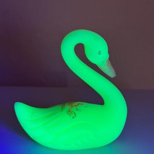 Vintage Fenton Custard Glass Swan with Handpainted Flowers UV Reactive