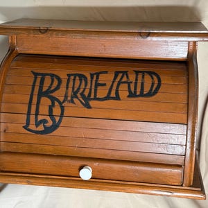Vintage Wooden Bread Box with Rolltop Front