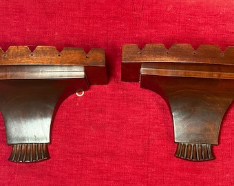 Vintage Pair of Mahogany Toned Wooden Wall Sconce Shelves