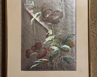Vintage Framed Foil Art Floral Still Life