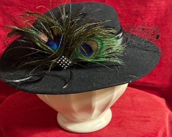 Vtg 1950s Glamour Felts Black Wool Derby Hat Terry Sales Corp NY Union Made Vtg 1950s Glamour Felts Black Wool Derby Hat Terry Sales  main image 2