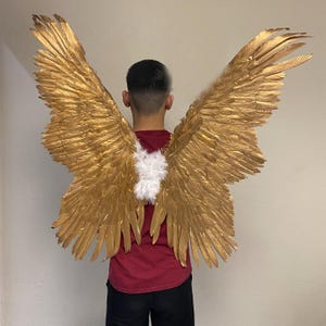 XXL Real  Feather Angel Wings – Large Dyed Gold Halloween Fairy Feather Angel Wings for Adults Men Women Butterfly Style