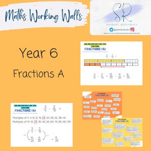 May include: A yellow and orange printable worksheet for sixth grade math students. The worksheet focuses on adding and subtracting fractions with different denominators. The worksheet includes a visual representation of the fractions using a number line and a key vocabulary section. The worksheet is titled "Fractions A".