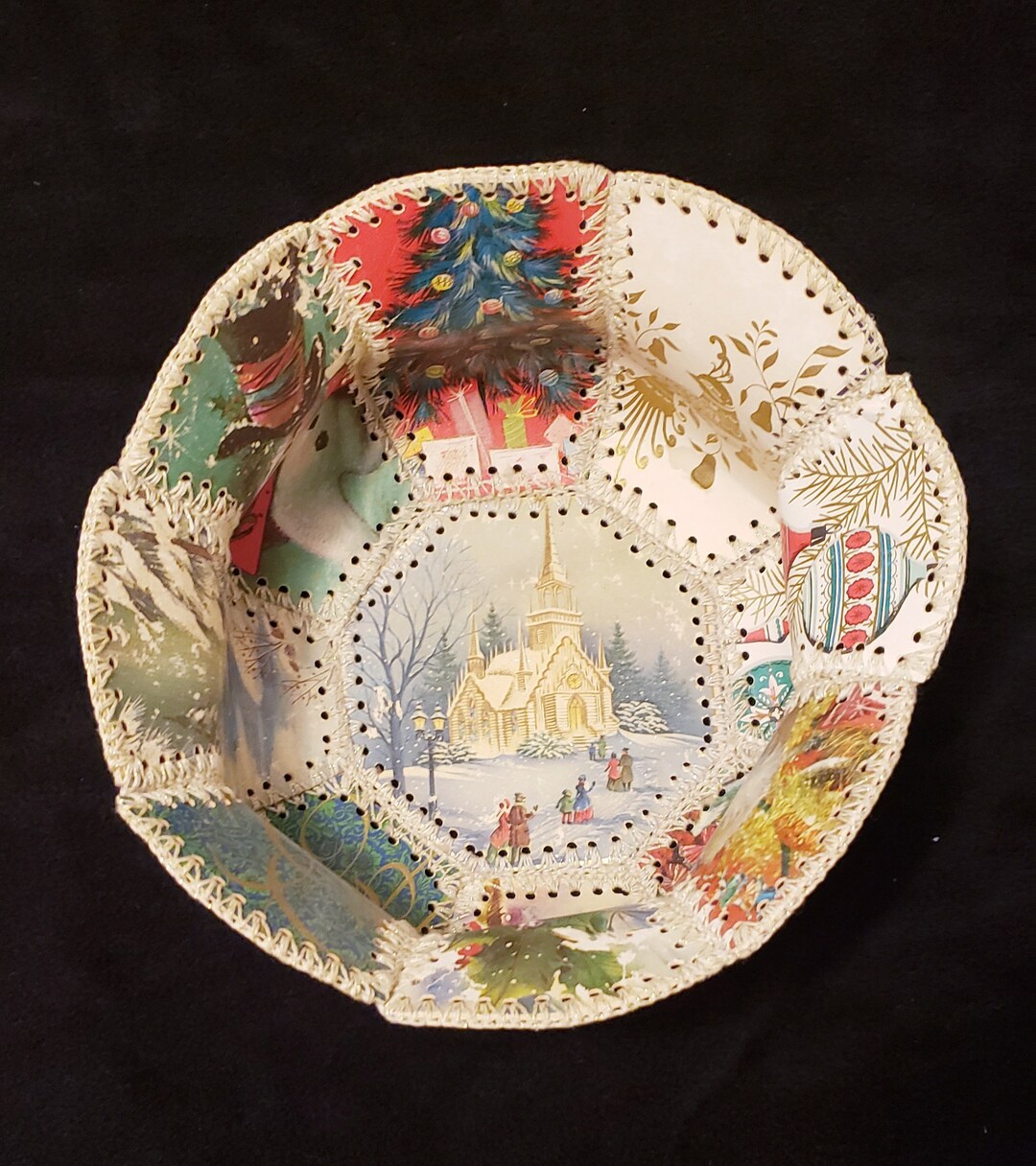 Vintage Christmas Card Basket made From Christmas Cards Etsy
