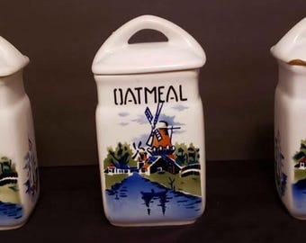 Vintage Czechoslovakian Delftware - Kitchen Canisters (Priced as a Set)