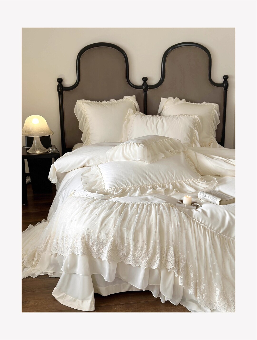 Pink/offwhite French Romantic Longstaple Cotton Bedding,ruffled