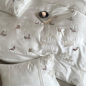 Siky Soft Duvet Cover Set, Lyocell Bedding Set, Butterfly White Bedding Set, Bedding Aesthetics