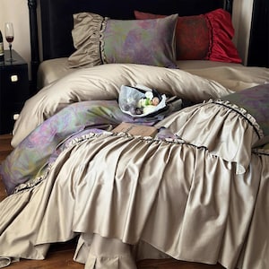 Ruffle Luxury Bedding Set, Long Staple Cotton Duvet Cover Set, 4pcs, Bedding Aesthetics