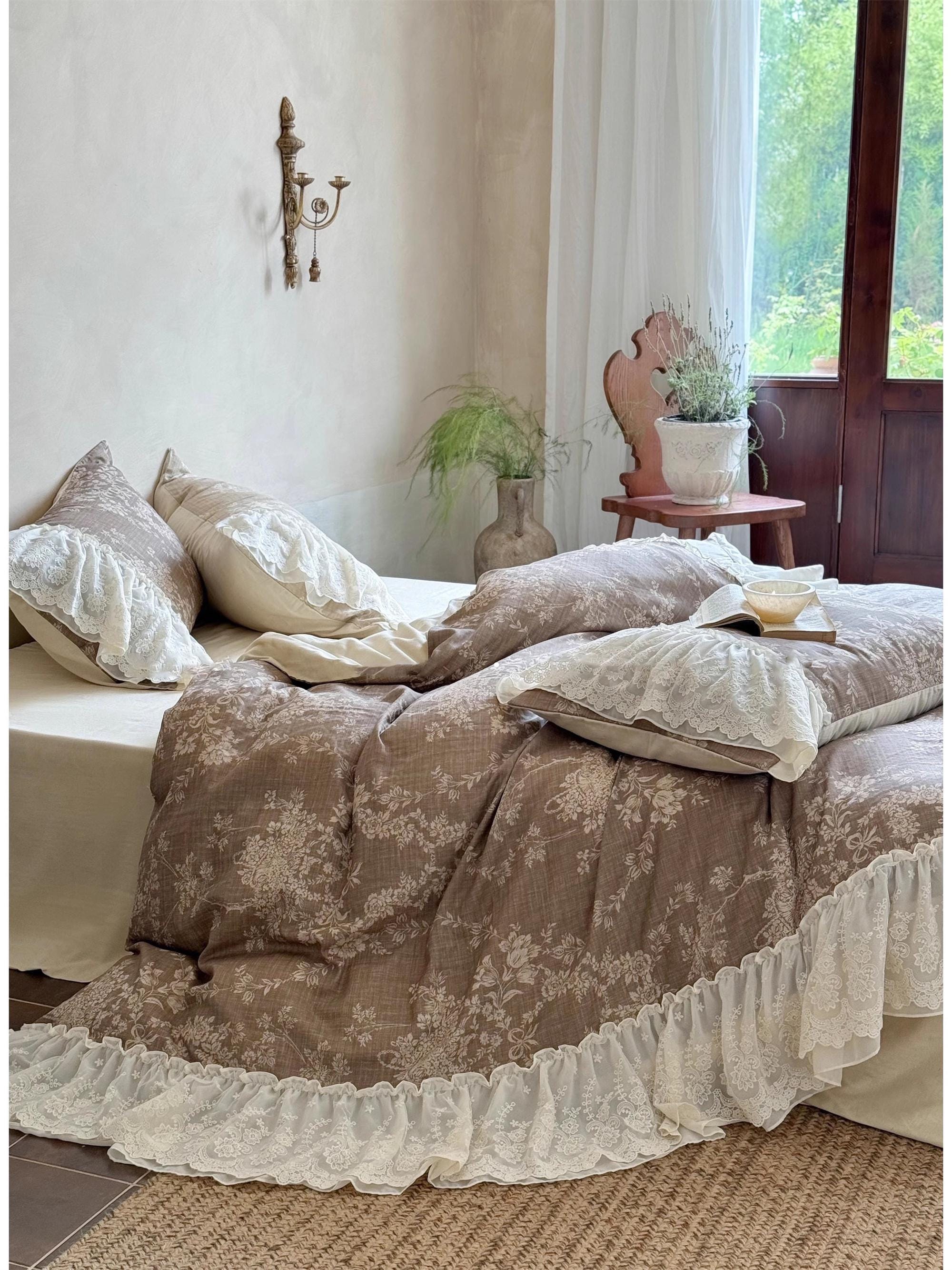Retro Ruffle Duvet Cover Set, Rustic Shabby Chic Bedding Set ...