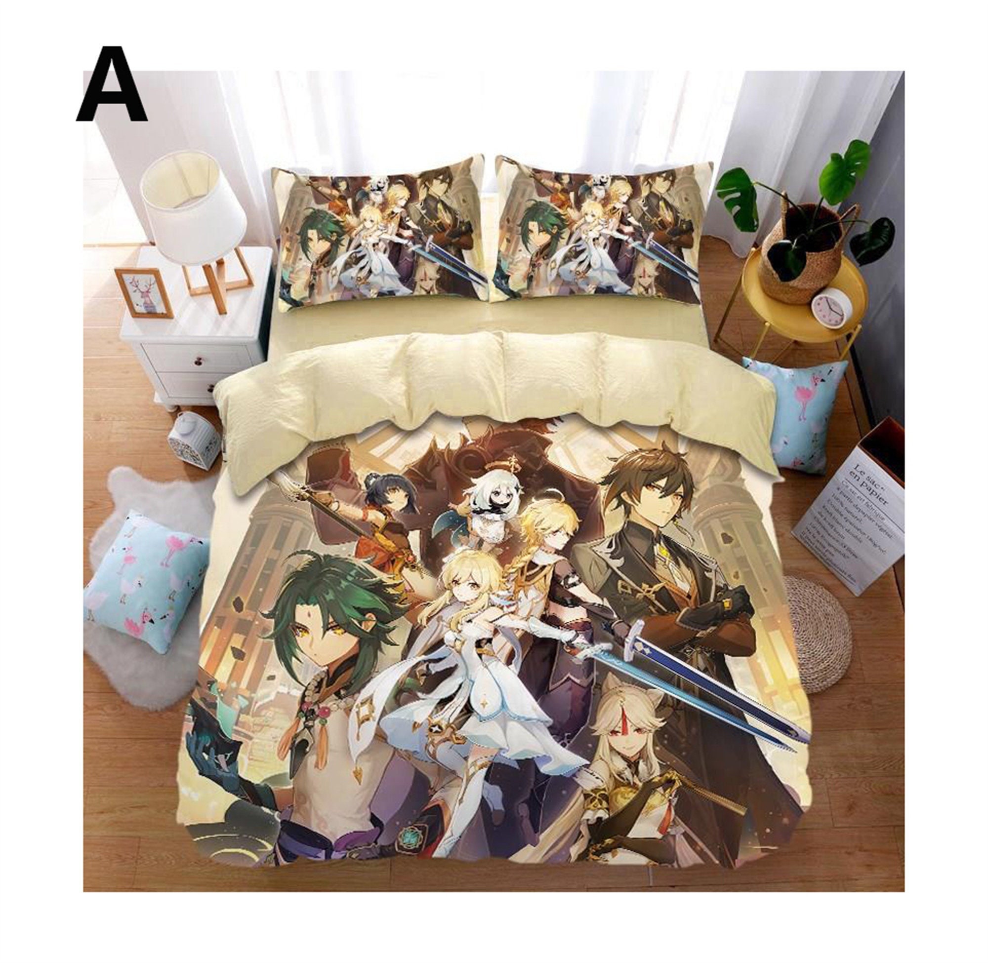 Four-piece Blood Anime Bedding Set Bed Sheet Duvet Cover Pillowcase  Washable BedSheet Quilt Cover Single Double Size Bedding Sets | Lazada