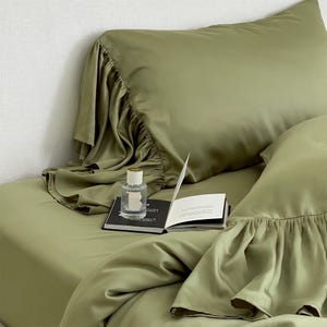 Seidig weicher Rüschen-Bettbezug, Tencel-Jacquard-Bettwäsche-Set, 4-teiliges Luxusset, Bettwäscheästhetik