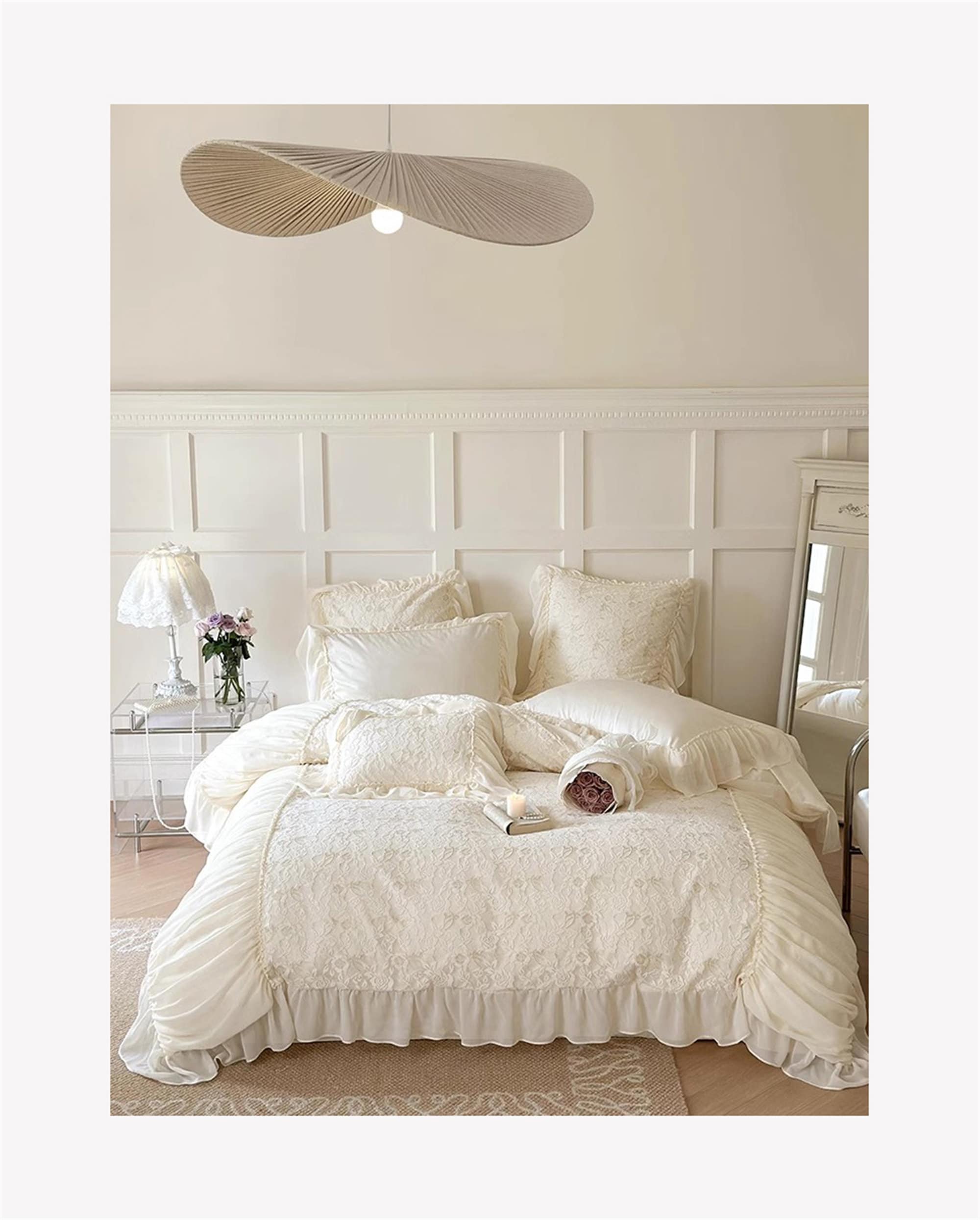 Pink/offwhite French Lace Floral Embroidery 140 Counts Cotton Bedding