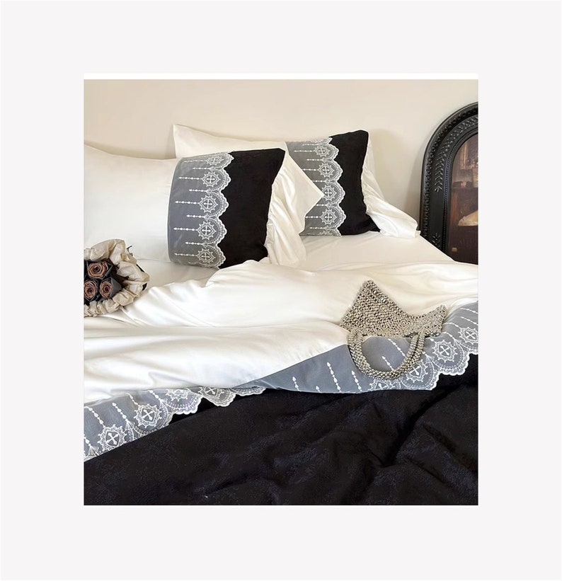 Black Jacquard Cotton Bedding Set,gothic Vintage Lace Duvet Cover