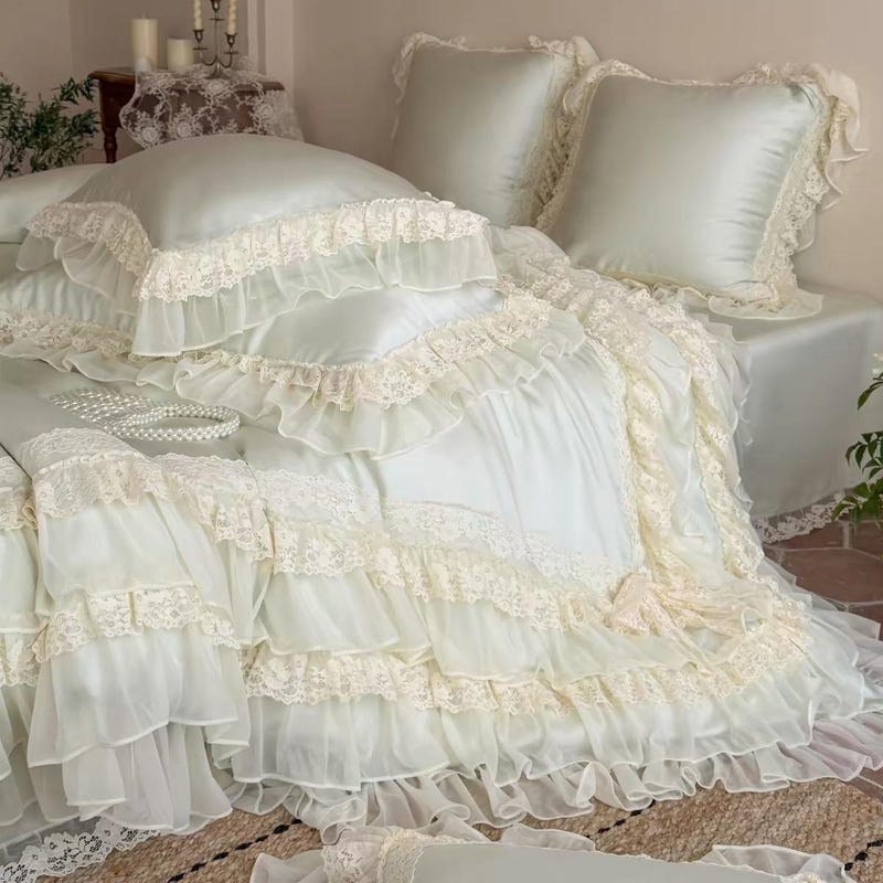 Lace Silk Ruffle Bedding - Etsy
