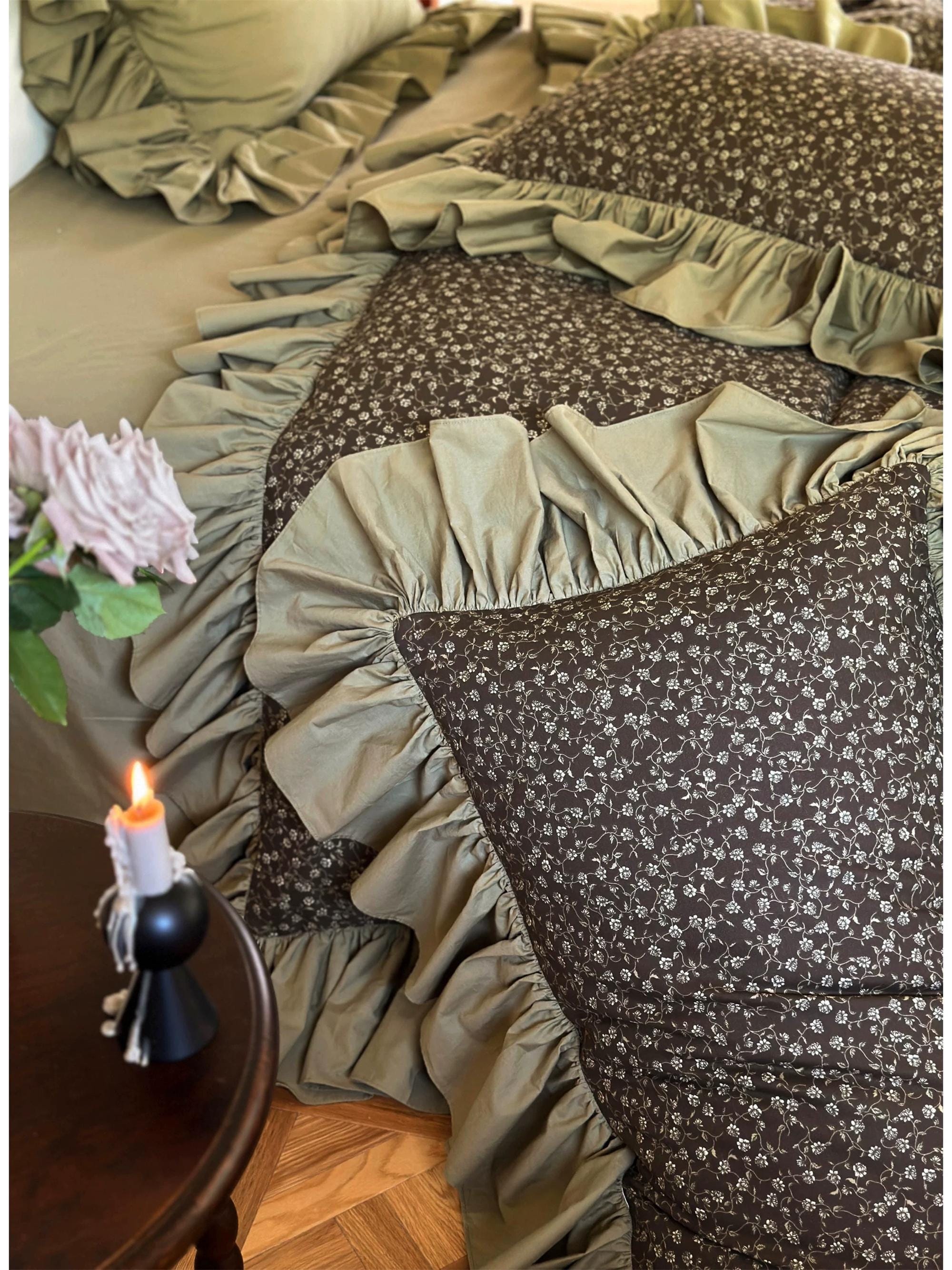 Shabby Chic Ruffle Bedding Set, Rustic Cotton Duvet Cover Set 4pcs ...