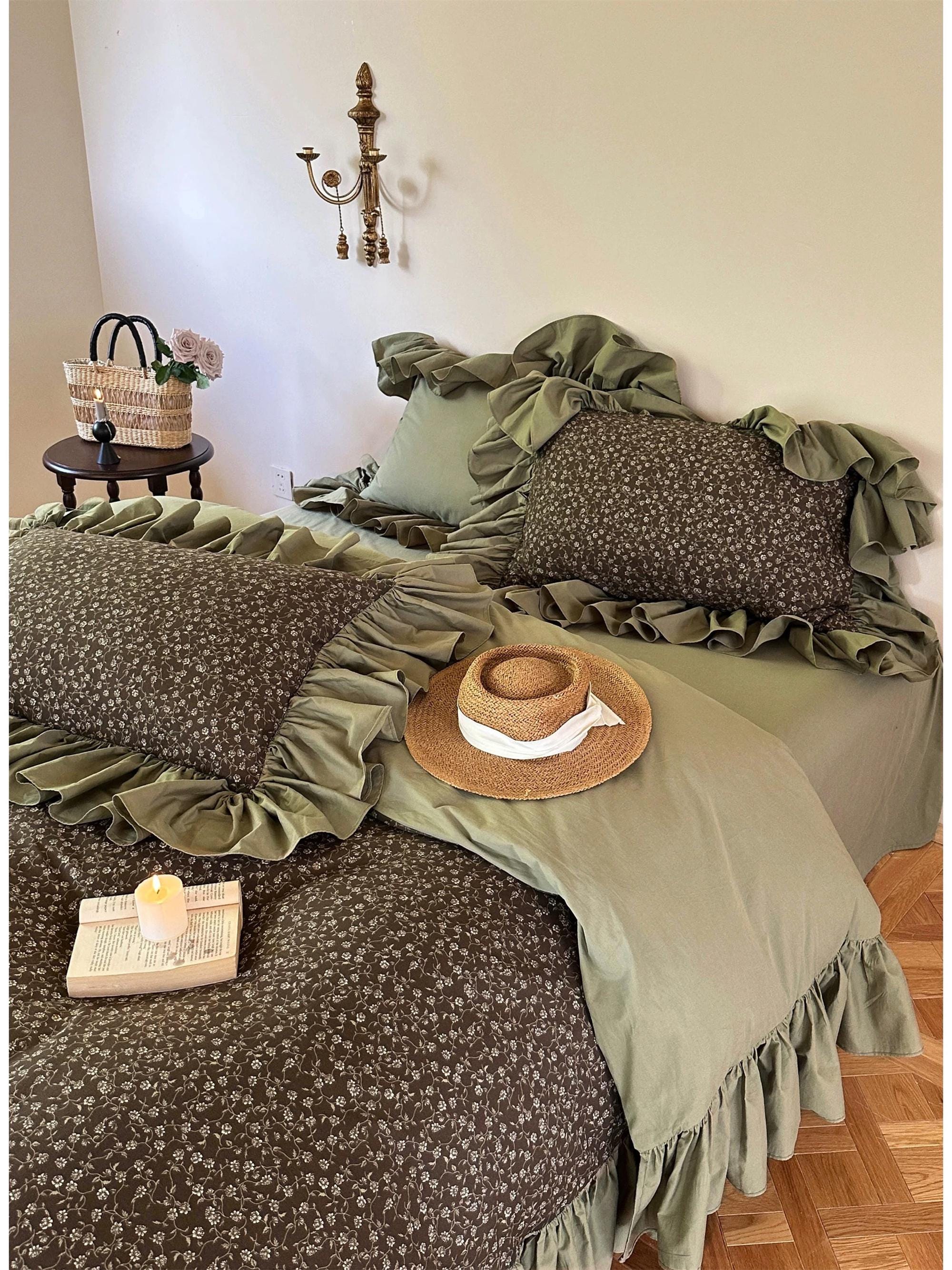 Shabby Chic Ruffle Bedding Set, Rustic Cotton Duvet Cover Set 4pcs ...