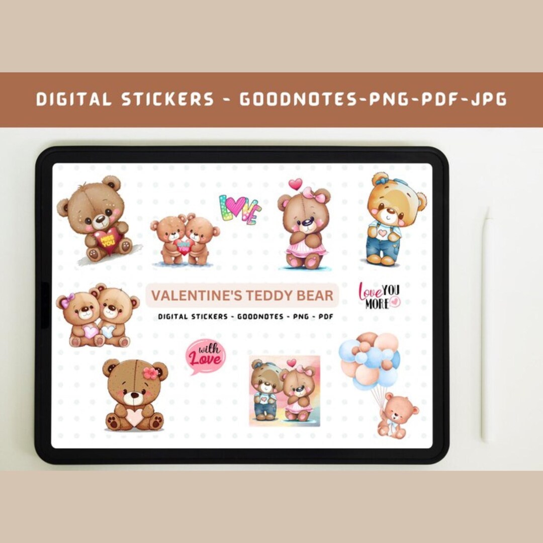 Valentine's Teddy Bear Stickers: Kawaii Goodnotes Stickers (PNG/PDF) - Etsy