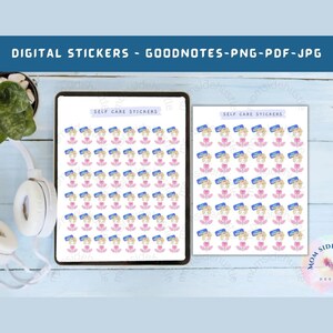 Zelfzorgstickers, yogastickers, digitale mindfulness-stickers, stickers meditatiedagboek, flexibele stickers krijgen, oefeningsstickers
