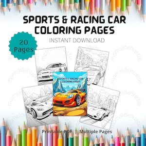 Sports Car and Racing Car Colouring Pages for Kids, Car Printable, Sports Car Coloring Print for Kids and Adults