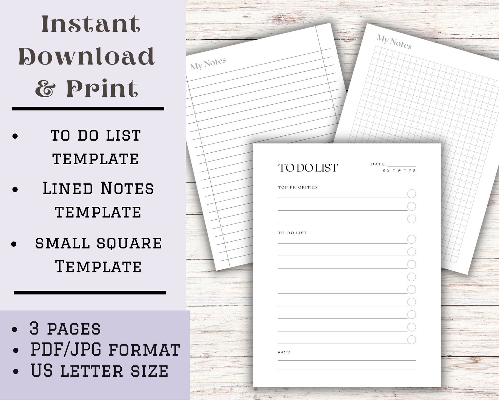 Minimalist to Do List Printable, Lined Paper Printable, Square Grid ...