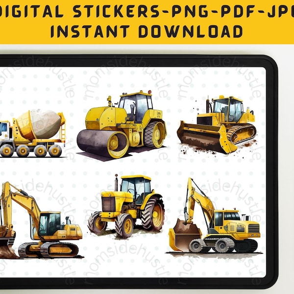 Construction Vehicles Stickers, Scrapbooks Stickers, Wall Arts Printable for Boy Room, Greeting Cards Printable, Birthday Card Printable