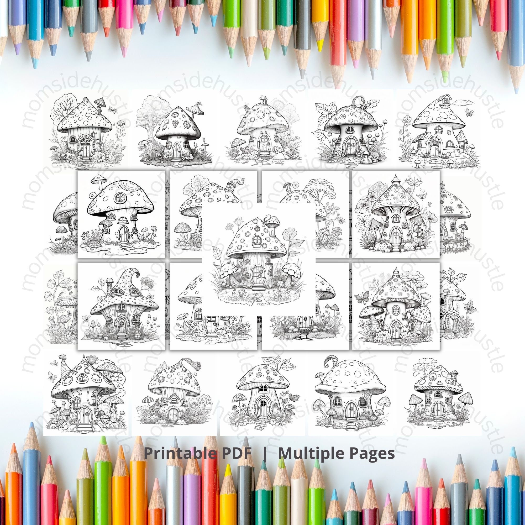 Mushroom House Colouring Pages for Adults, Teens and Kids, Magical ...