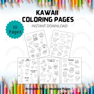 Kawaii Animals & Food Coloring Pages for Kids (Digital Download)