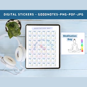 Meditation Digital Planner Stickers: Yoga Day Icons (PDF/JPG/PNG)
