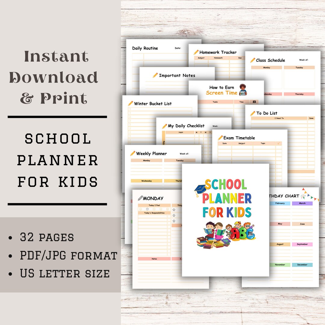 Kids Planner Printable, School Planner for Kids, Kids Planner Digital ...