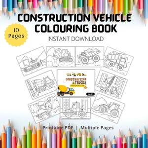 Construction Vehicle Coloring Book: Trucks, Cranes (Ages 2-5) (Digital Download)