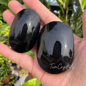 Black Obsidian Palm Stone, Handmade Crystal Polished Obsidian Pocket Stone