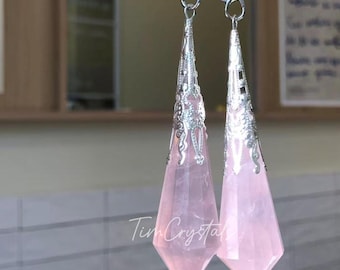 Pêndulo de Quartzo Rosa Natural com Pontas de Quartzo Rosa para Cura e Adivinhação - Ferramenta de Radiestesia (1 unidade)
