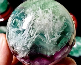 Natural Feather Fluorite Sphere,  Feather Rainbow Fluorite, Fluorite Ball, Rainbow Crystal Ball