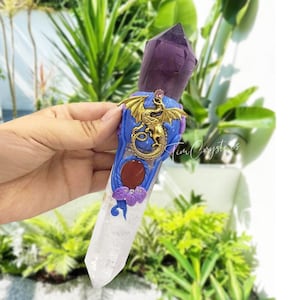 Handmade Crystal Wand with Amethyst, Clear Quartz, Power Magic Sceptre, witch wand, manifestation Tools, Mystical Witch Wand, Altar Tool