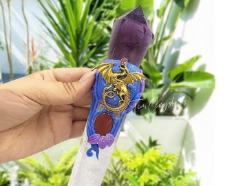 Handmade Crystal Wand with Amethyst, Clear Quartz, Power Magic Sceptre, witch wand, manifestation Tools, Mystical Witch Wand, Altar Tool