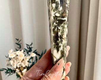 Varinha Energética de Turmalina Verde Natural e Mica - Presente Ideal