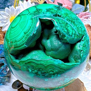 AAA Stunning Malachite Sphere, Gorgeous Druzy Malachite Quartz Crystal Ball, Energy Crystal 109mm