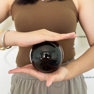 Natural Black Obsidian Sphere, Divination Ball, Polished Black Obsidian Quartz Crystal Ball+ Stand