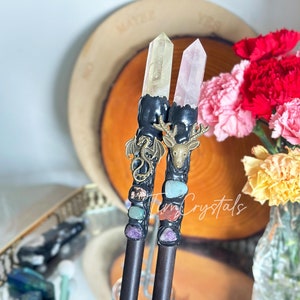 Handmade Crystal Wand with Citrine, Rose Quartz Power Magic Sceptre, Witch Wand, Mystical Witch Wand, Altar Tool