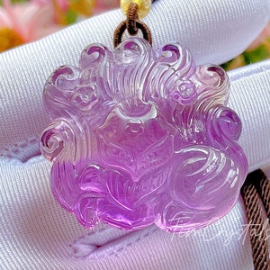 High Quality Amethyst Nine Tail Fox Pendant Amethyst Necklace  Carved Jewelry