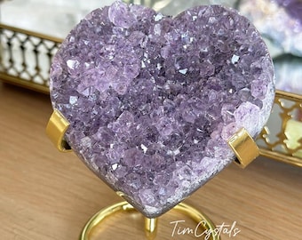 Coração de geodo de ametista natural, drusa de ametista roxa, decoração de cristal em forma de coração.
