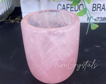 Xícara de Quartzo Rosa Polido Natural, Xícara de Chá/Café de Cristal Feita à Mão (1 unidade)