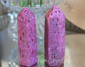 Natural Red Ruby Quartz Crystal Tower Honeycomb Ruby Crystal Obelisk UV Reactive 1PC