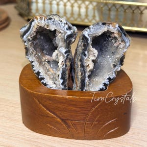 Black Druzy Geode Set, Brazil Agate Geodes Crystals with Stand