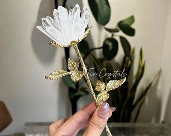 Natural Clear Quartz Flower, Handmade Crystal Cluster Rose Flowers Home Decor 1PC