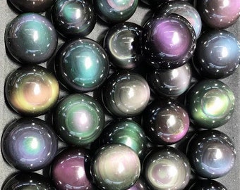 Natural Rainbow Obsidian Sphere, Cat’s Eye Obsidian Divination Ball, Quartz Crystal Ball, Reiki Healing