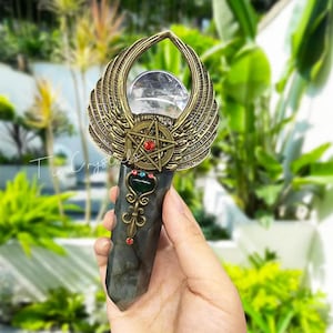Handmade Crystal Wand with Labradorite, Clear Quartz Rose Quartz Power Magic Sceptre, Witch Wand, Mystical Witch Wand, Altar Tool