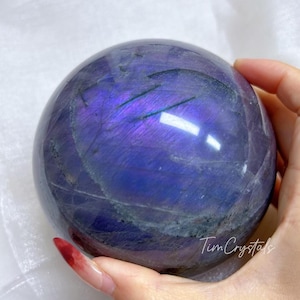 Esfera de labradorita morada natural, esfera de cristal de labradorita morada pulida de 11,6 cm