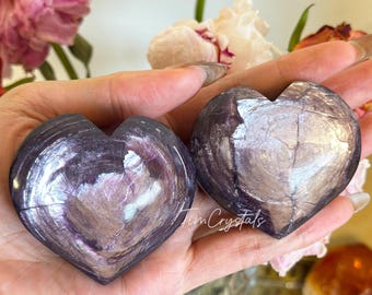AAA Purple Lepidolite Quartz Heart, Flashy Lepidolite Heart